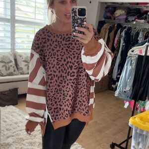 Leopard Print and Striped Sweater